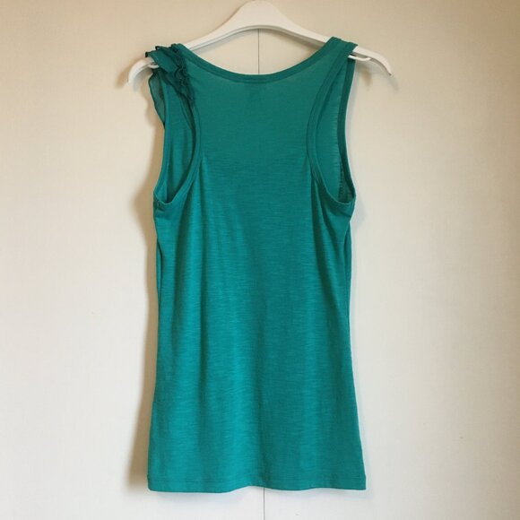 Y2K Dynamite Aquamarine Ruffle Shoulder Tank Top - Picture 2 of 15